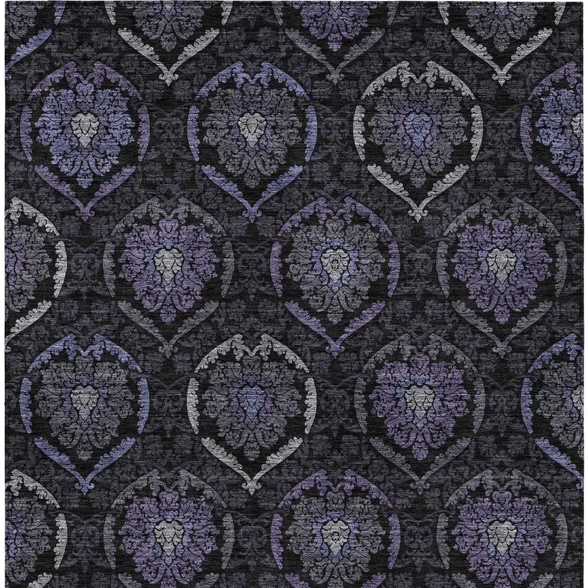 Purple Charcoal And Gray Medallion Washable Indoor Outdoor Area Rug Photo 6
