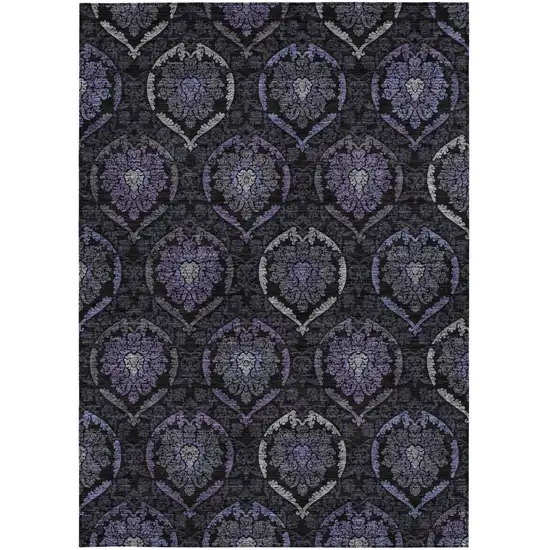 Purple Charcoal And Gray Medallion Washable Indoor Outdoor Area Rug Photo 7