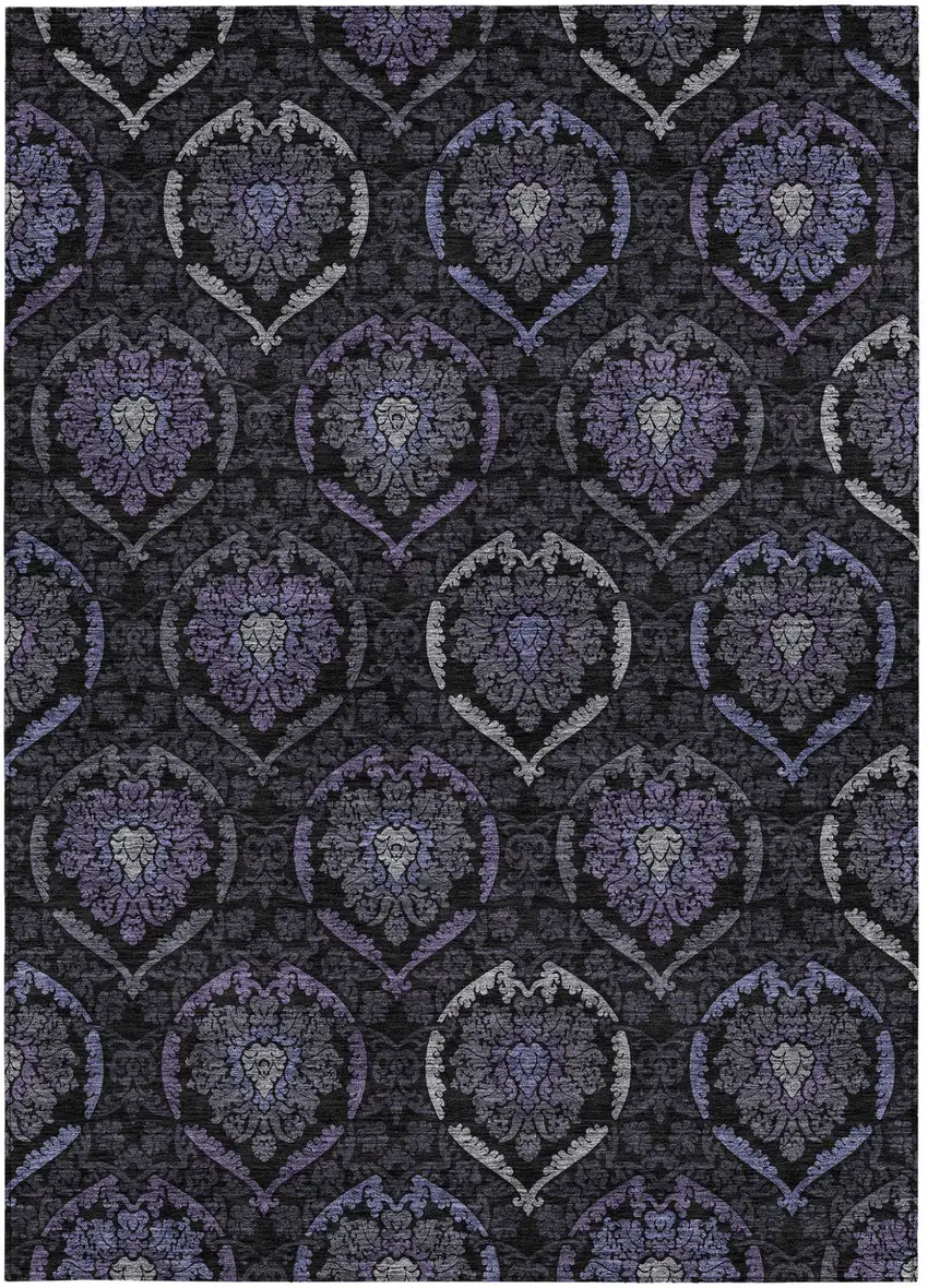 Purple Charcoal And Gray Medallion Washable Indoor Outdoor Area Rug Photo 7