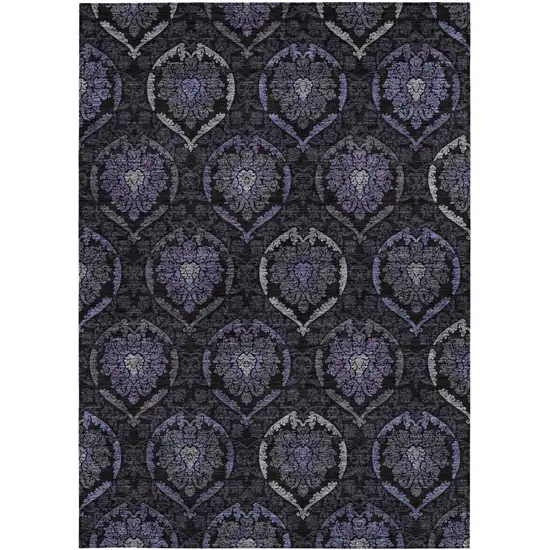 Purple Charcoal And Gray Medallion Washable Indoor Outdoor Area Rug Photo 7