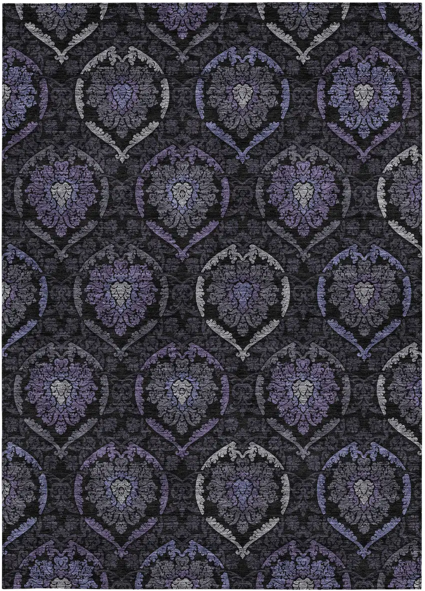 Purple Charcoal And Gray Medallion Washable Indoor Outdoor Area Rug Photo 7