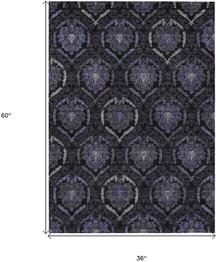 Purple Charcoal And Gray Medallion Washable Indoor Outdoor Area Rug Photo 3