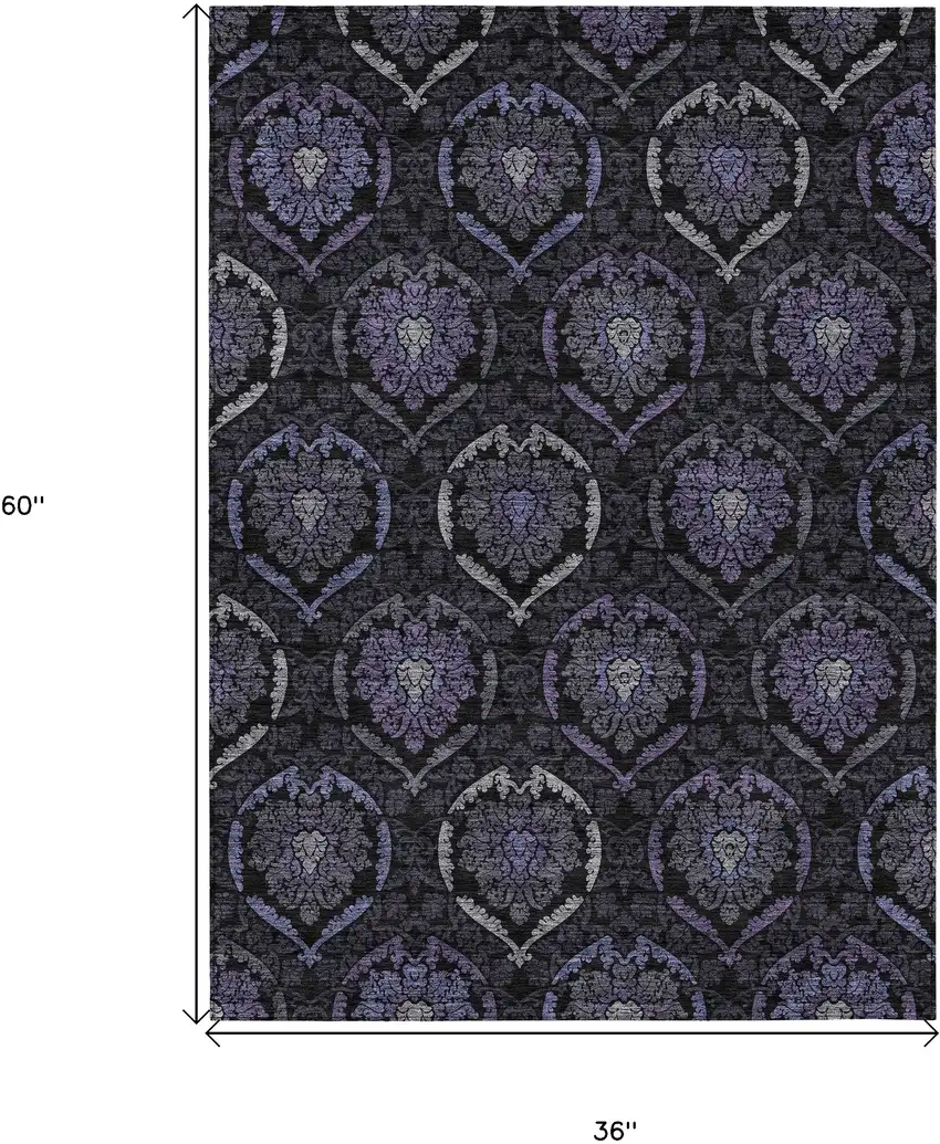 Purple Charcoal And Gray Medallion Washable Indoor Outdoor Area Rug Photo 3
