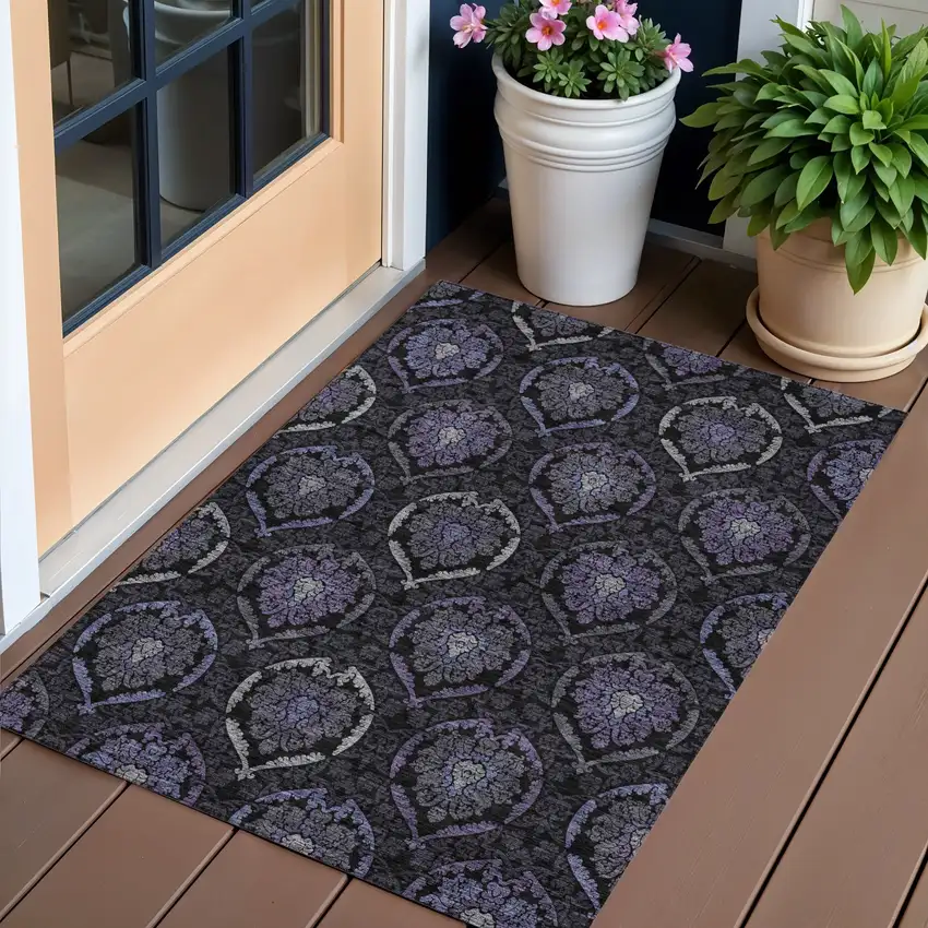 Purple Charcoal And Gray Medallion Washable Indoor Outdoor Area Rug Photo 1