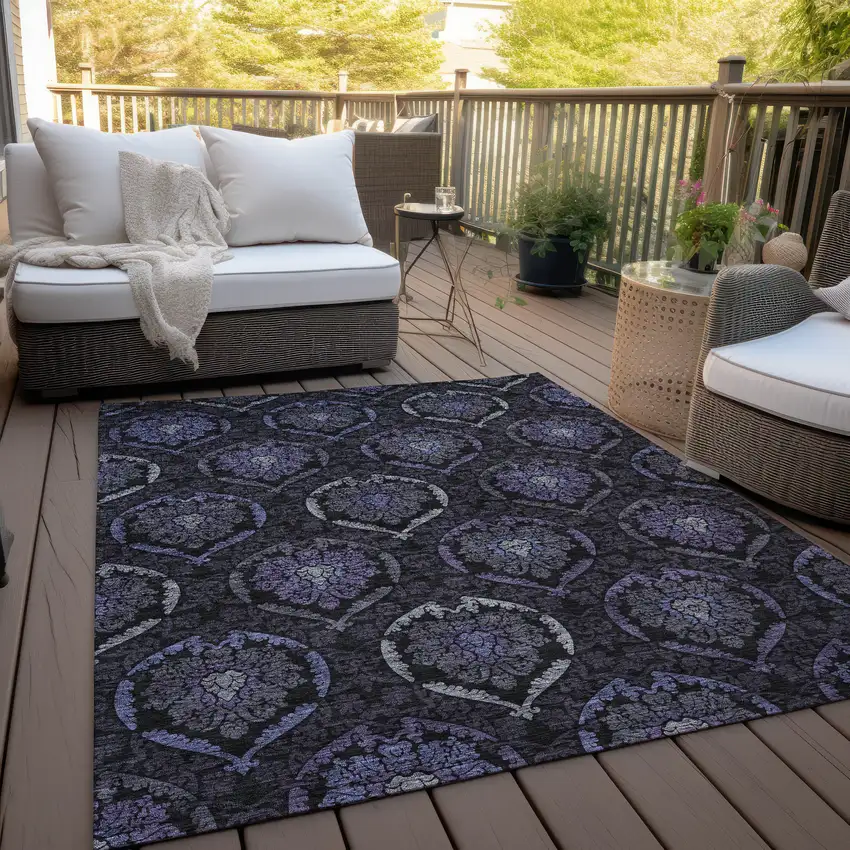 Purple Charcoal And Gray Medallion Washable Indoor Outdoor Area Rug Photo 8