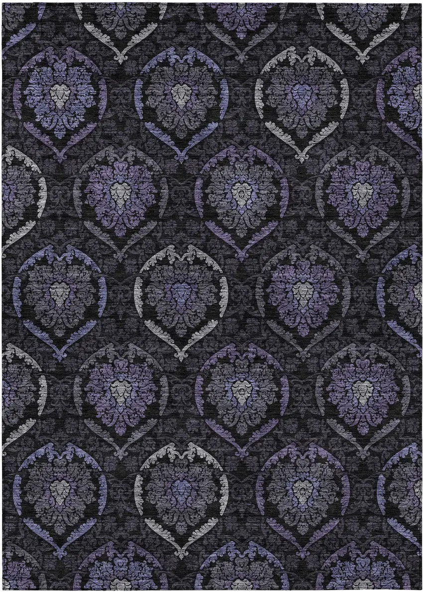 Purple Charcoal And Gray Medallion Washable Indoor Outdoor Area Rug Photo 2