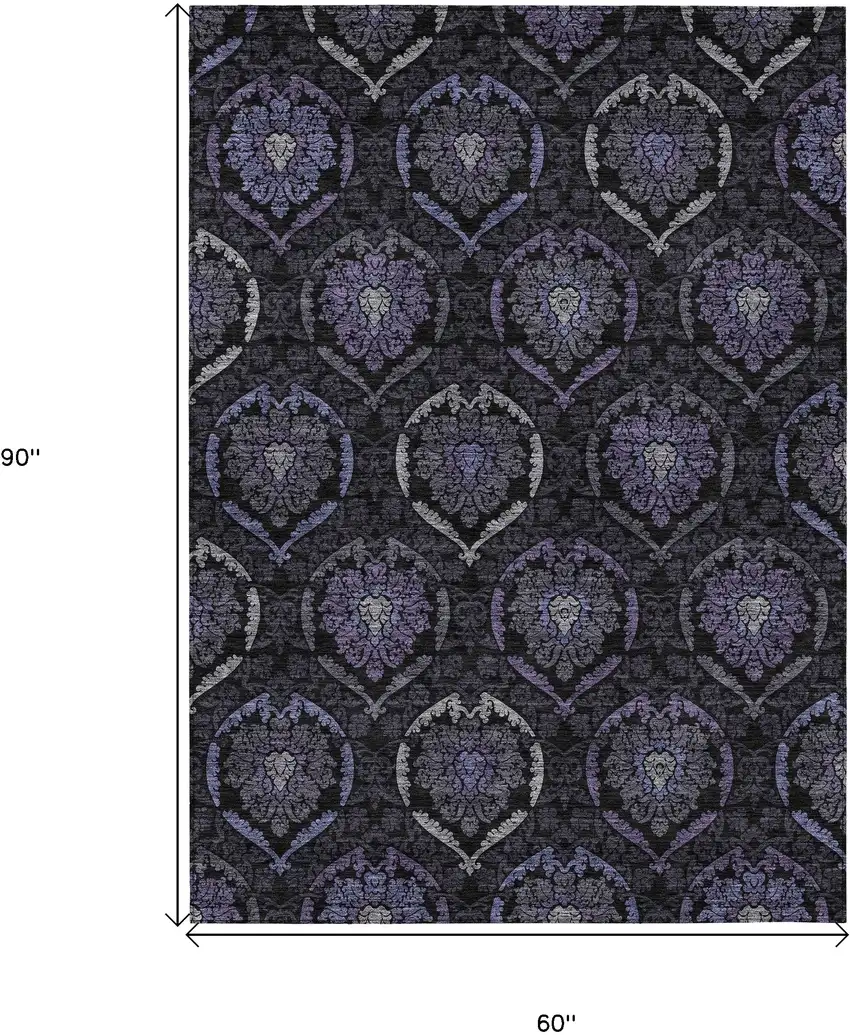 Purple Charcoal And Gray Medallion Washable Indoor Outdoor Area Rug Photo 3