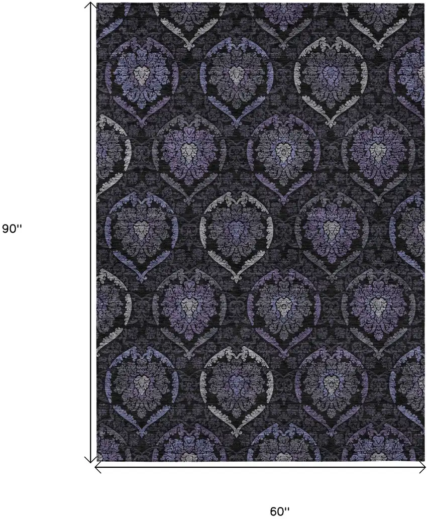 Purple Charcoal And Gray Medallion Washable Indoor Outdoor Area Rug Photo 3