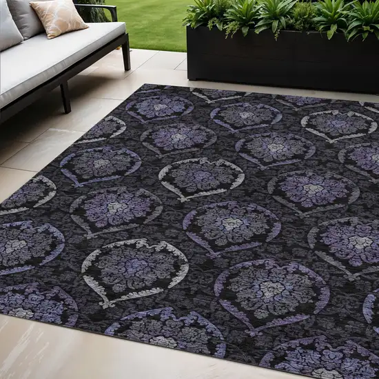 Purple Charcoal And Gray Medallion Washable Indoor Outdoor Area Rug Photo 1