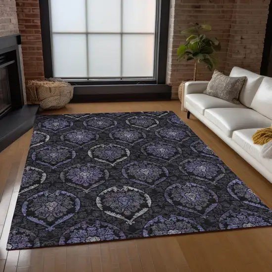 Purple Charcoal And Gray Medallion Washable Indoor Outdoor Area Rug Photo 9