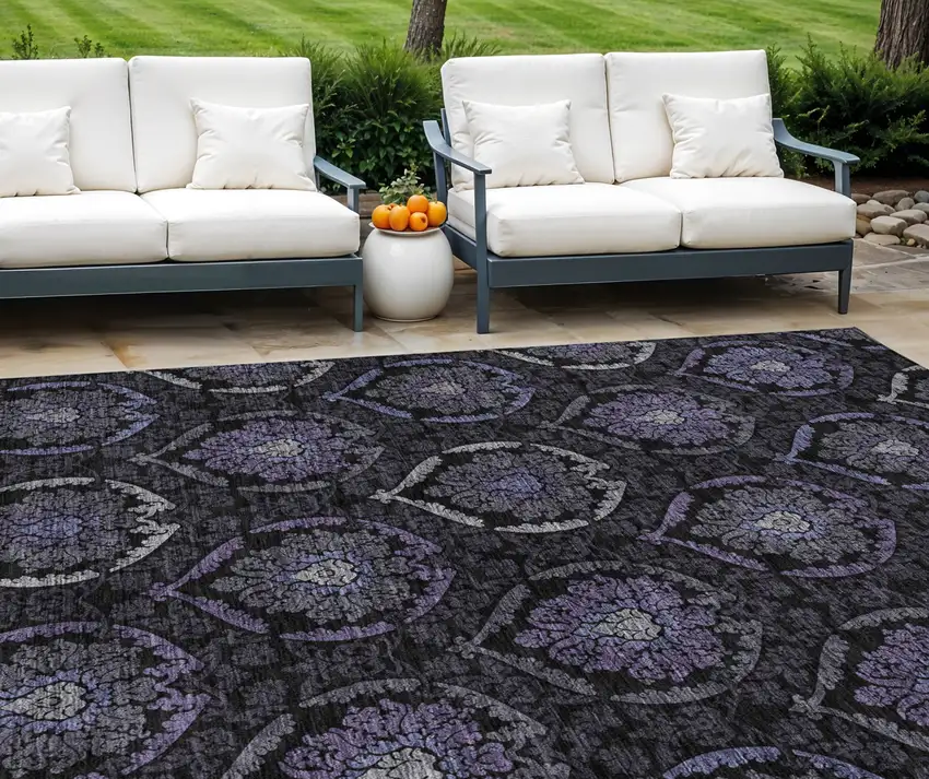 Purple Charcoal And Gray Medallion Washable Indoor Outdoor Area Rug Photo 1