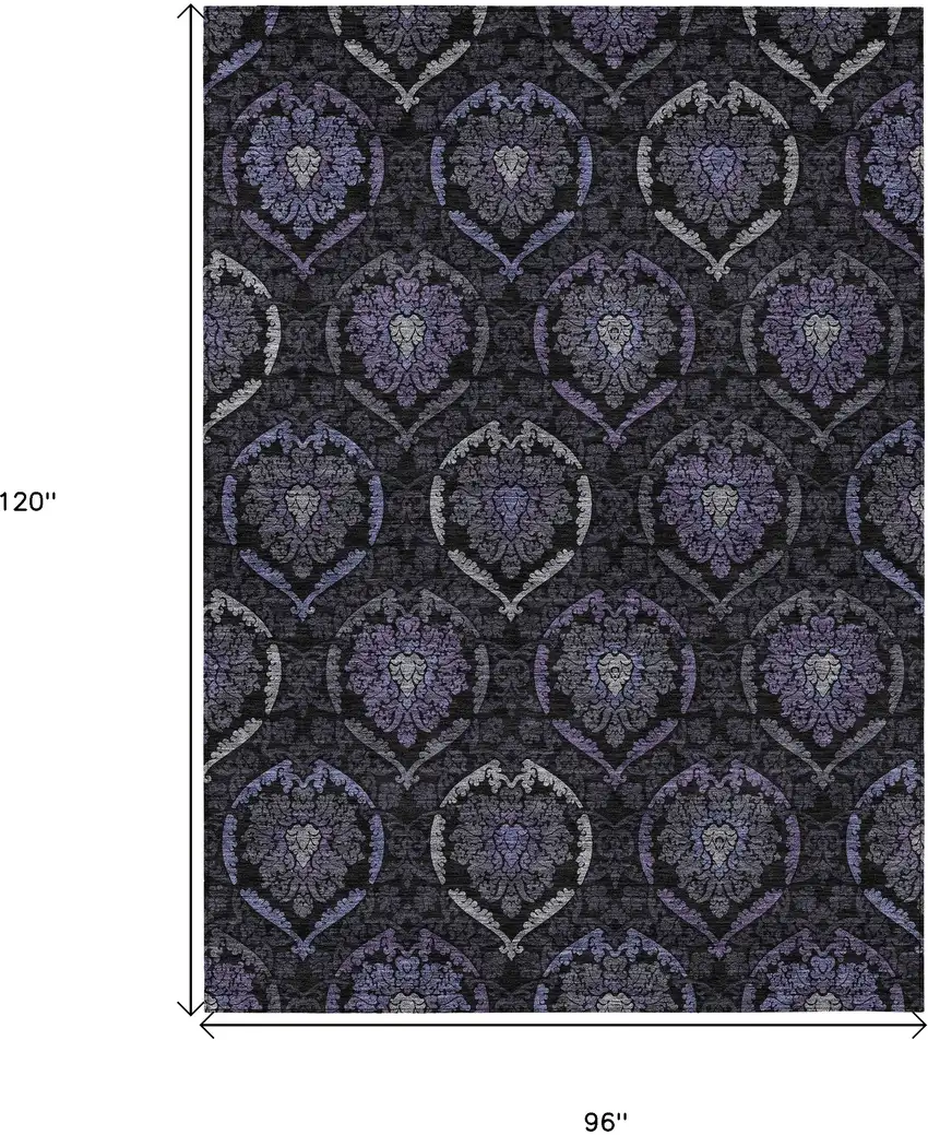Purple Charcoal And Gray Medallion Washable Indoor Outdoor Area Rug Photo 3