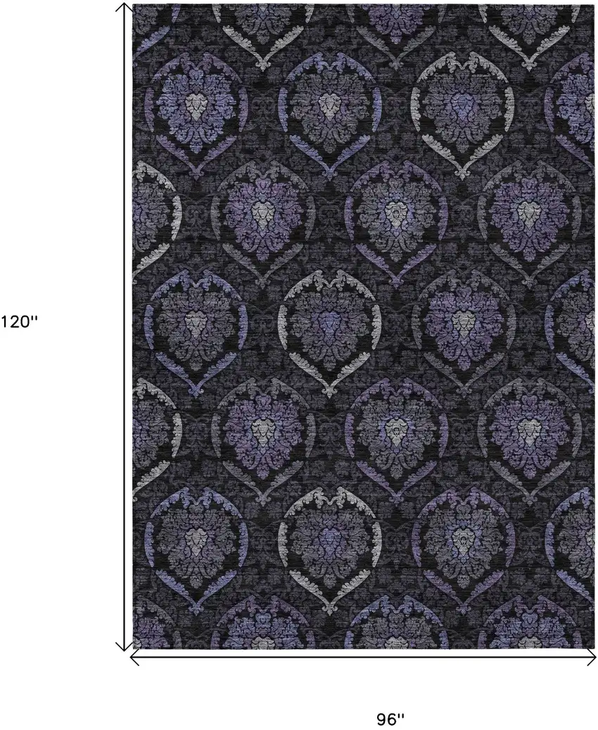 Purple Charcoal And Gray Medallion Washable Indoor Outdoor Area Rug Photo 3