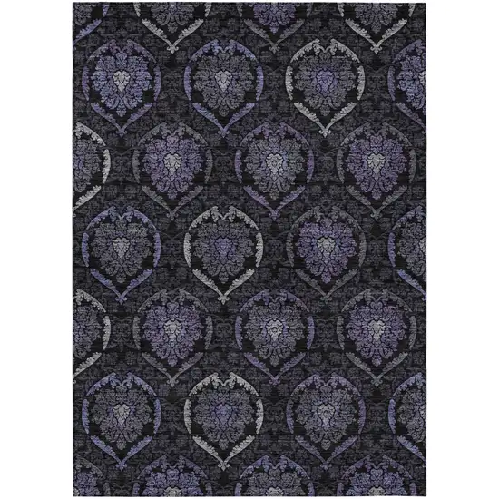 Purple Charcoal And Gray Medallion Washable Indoor Outdoor Area Rug Photo 2