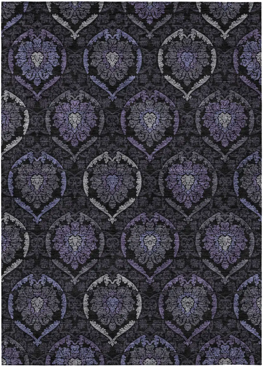 Purple Charcoal And Gray Medallion Washable Indoor Outdoor Area Rug Photo 2