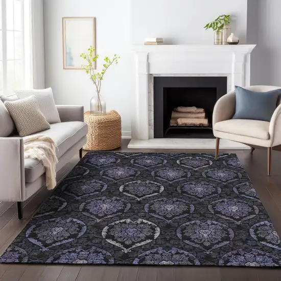 Purple Charcoal And Gray Medallion Washable Indoor Outdoor Area Rug Photo 9