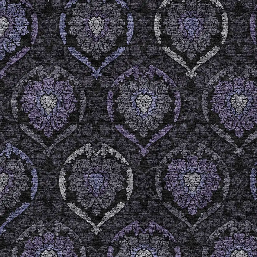 Purple Charcoal And Gray Medallion Washable Indoor Outdoor Area Rug Photo 6