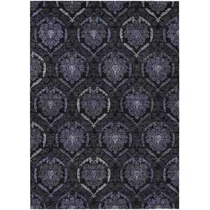 Photo of Purple Charcoal And Gray Medallion Washable Indoor Outdoor Area Rug