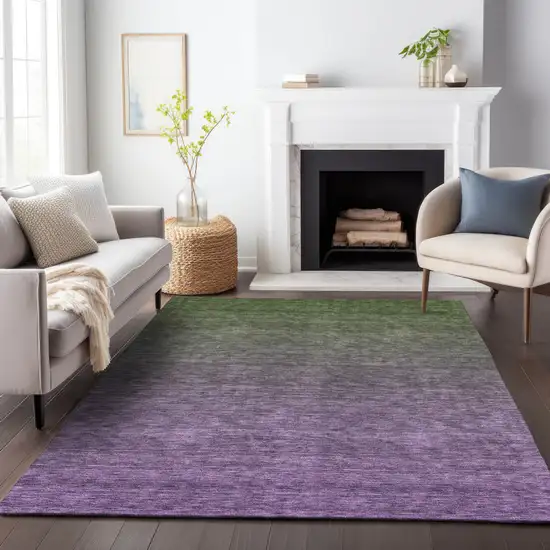 Purple Charcoal And Green Ombre Washable Indoor Outdoor Area Rug Photo 9