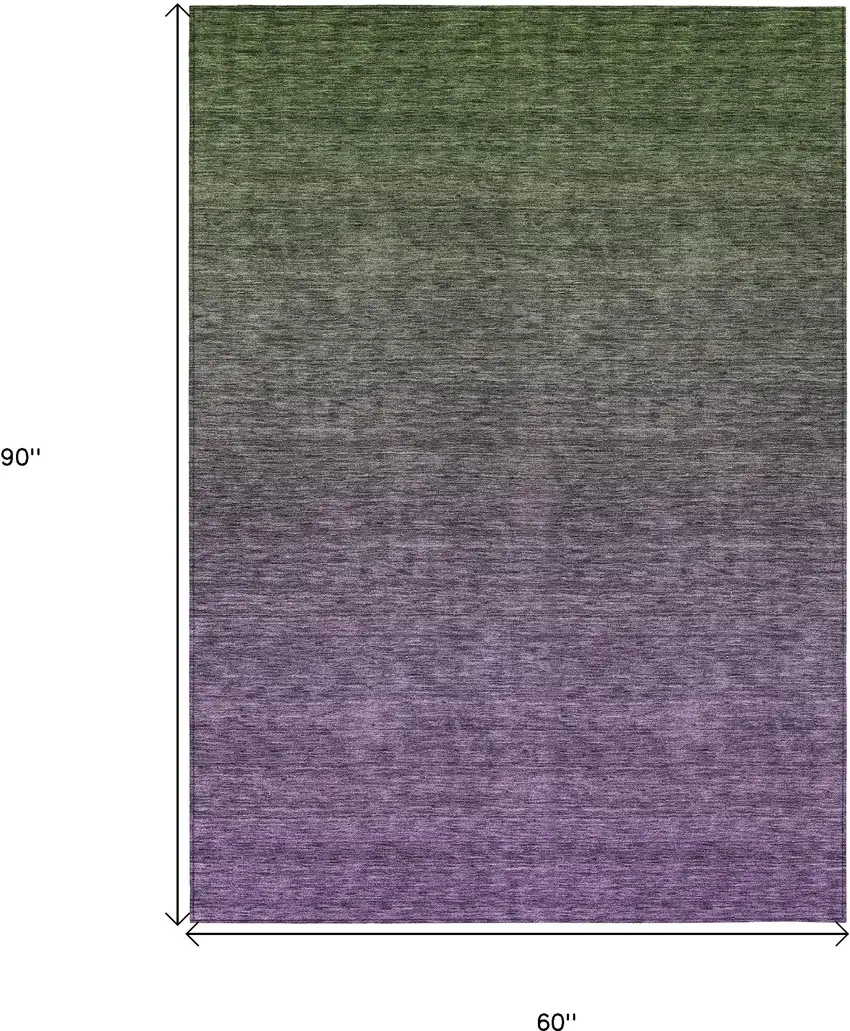 Purple Charcoal And Green Ombre Washable Indoor Outdoor Area Rug Photo 3