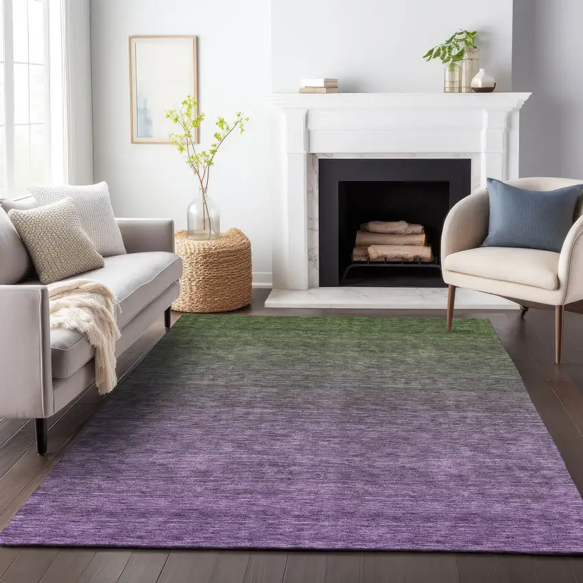 Purple Charcoal And Green Ombre Washable Indoor Outdoor Area Rug Photo 9