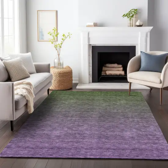 Purple Charcoal And Green Ombre Washable Indoor Outdoor Area Rug Photo 9