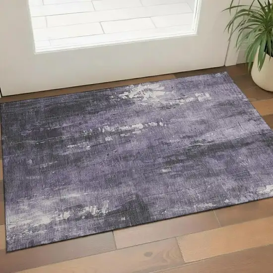 Purple Charcoal And Ivory Abstract Washable Area Rug With UV Protection Photo 2