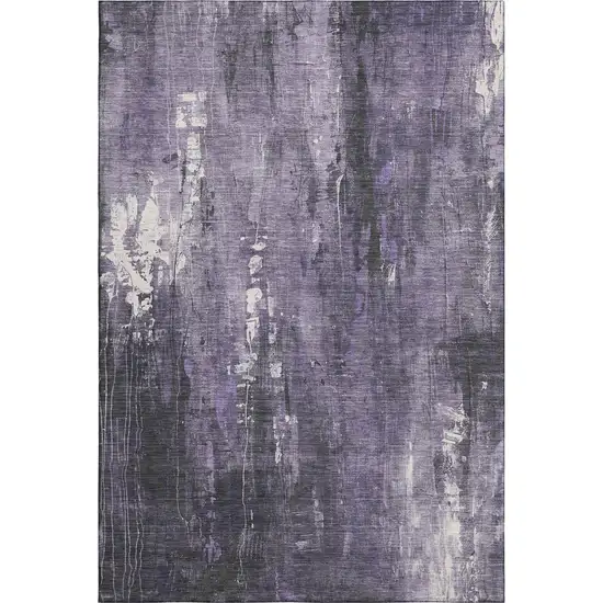 Purple Charcoal And Ivory Abstract Washable Area Rug With UV Protection Photo 1
