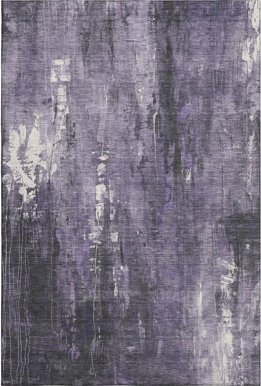 Purple Charcoal And Ivory Abstract Washable Area Rug With UV Protection Photo 1