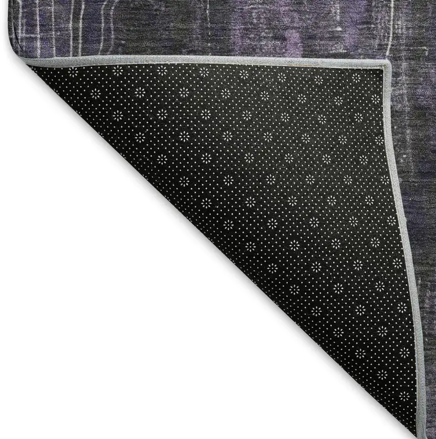 Purple Charcoal And Ivory Abstract Washable Area Rug With UV Protection Photo 6