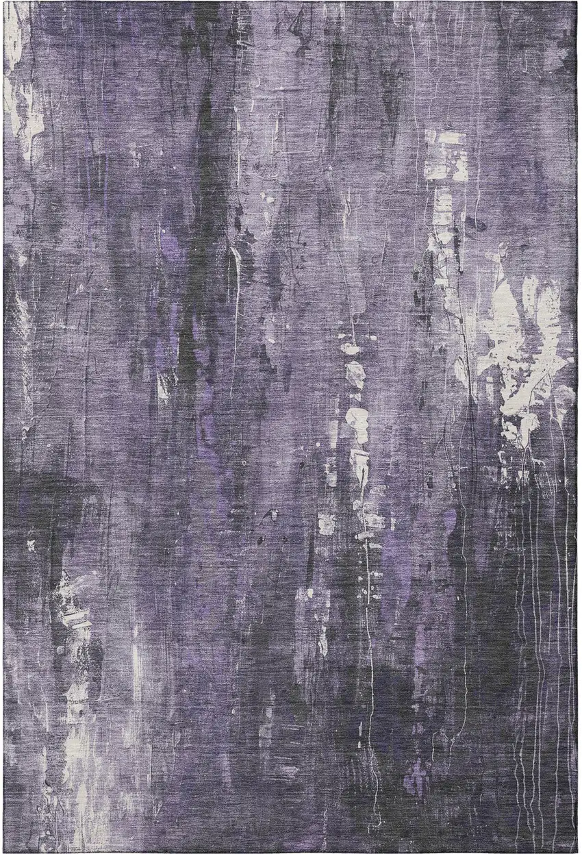 Purple Charcoal And Ivory Abstract Washable Area Rug With UV Protection Photo 3