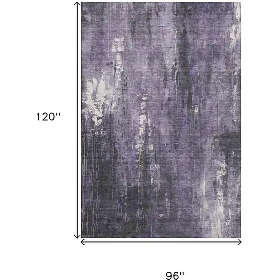 Purple Charcoal And Ivory Abstract Washable Area Rug With UV Protection Photo 9