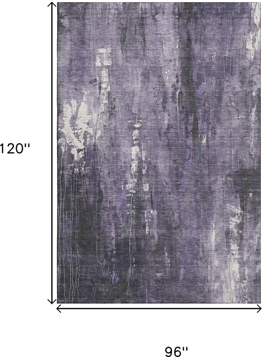 Purple Charcoal And Ivory Abstract Washable Area Rug With UV Protection Photo 9