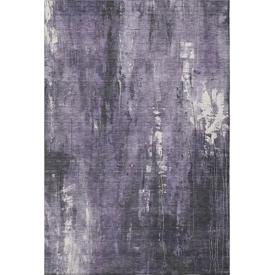 Purple Charcoal And Ivory Abstract Washable Area Rug With UV Protection Photo 3