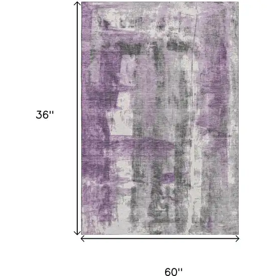 Purple Charcoal And Ivory Abstract Washable Area Rug With UV Protection Photo 9