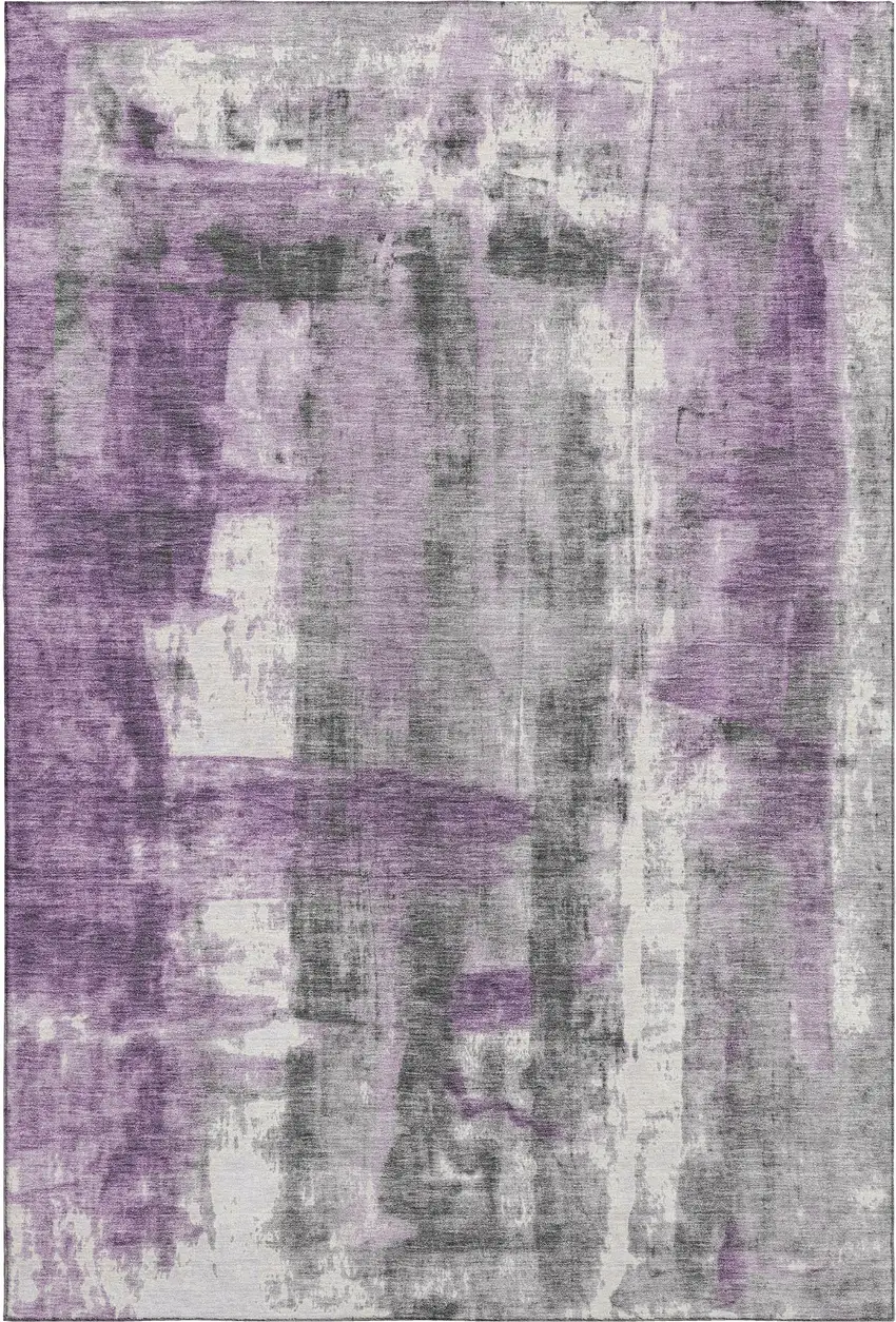 Purple Charcoal And Ivory Abstract Washable Area Rug With UV Protection Photo 2