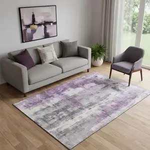 Photo of Purple Charcoal And Ivory Abstract Washable Area Rug With UV Protection