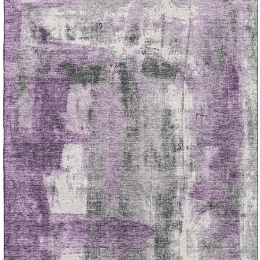 Purple Charcoal And Ivory Abstract Washable Area Rug With UV Protection Photo 4