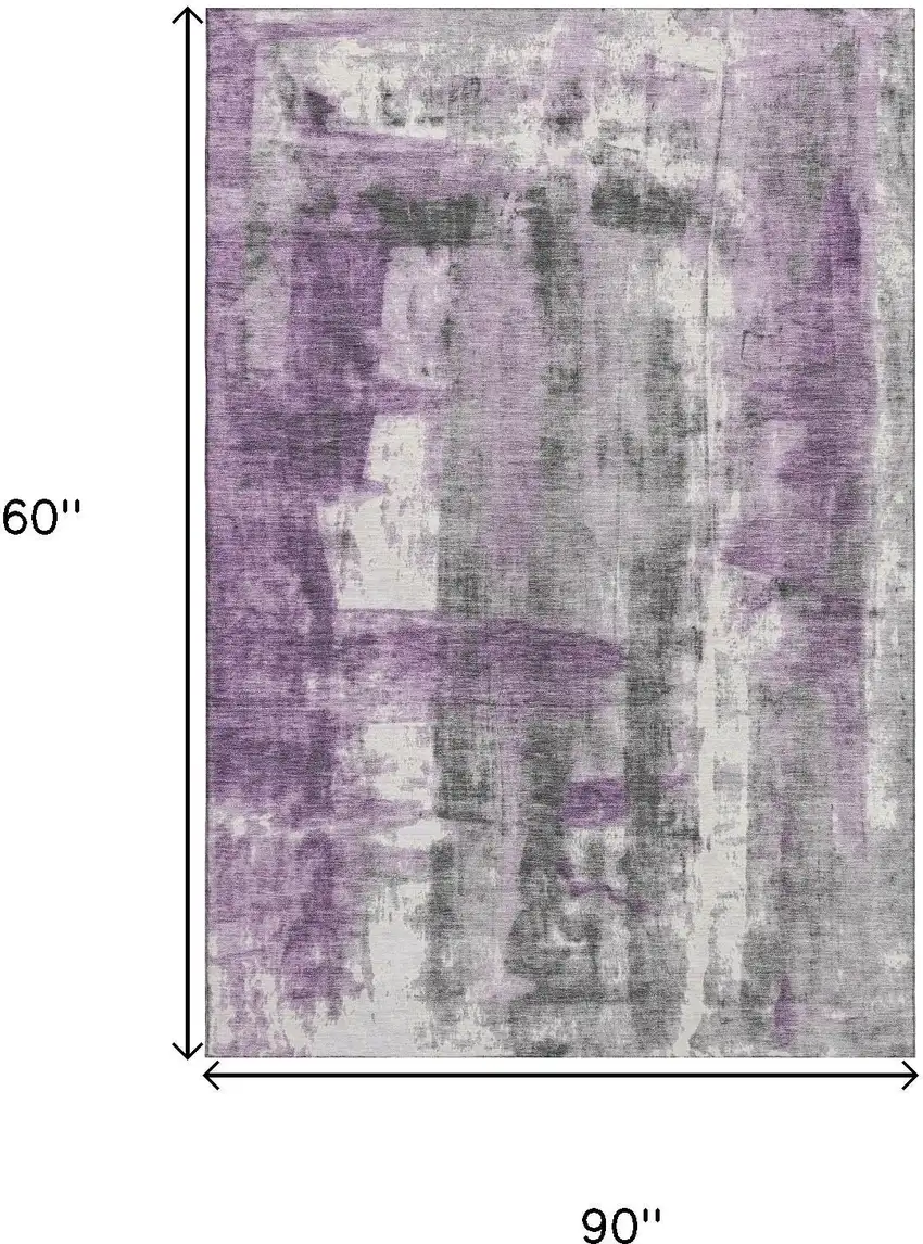 Purple Charcoal And Ivory Abstract Washable Area Rug With UV Protection Photo 9