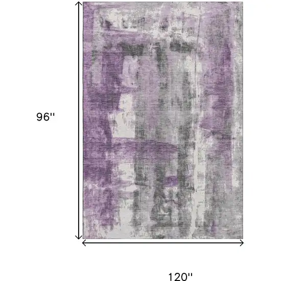 Purple Charcoal And Ivory Abstract Washable Area Rug With UV Protection Photo 9