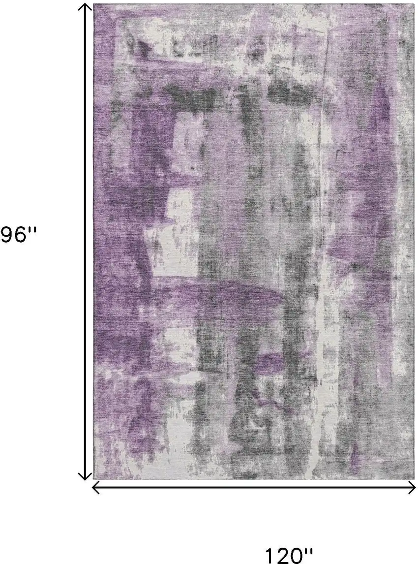 Purple Charcoal And Ivory Abstract Washable Area Rug With UV Protection Photo 9