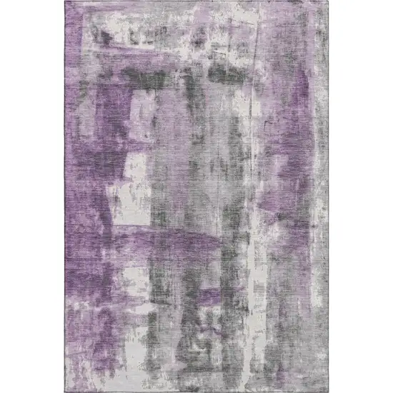Purple Charcoal And Ivory Abstract Washable Area Rug With UV Protection Photo 2
