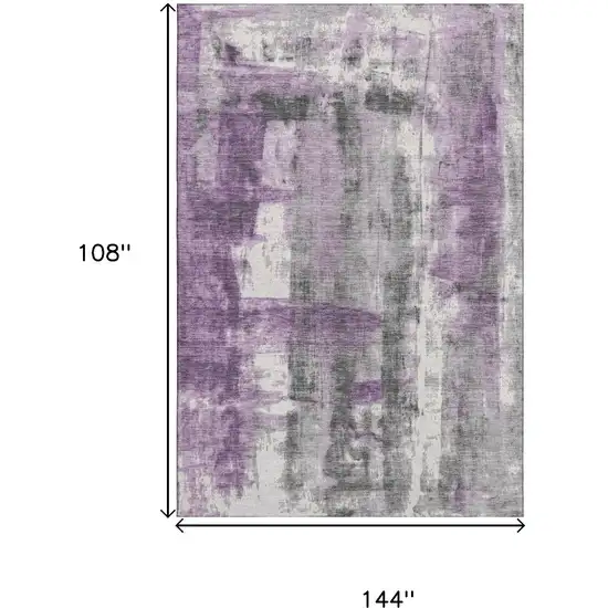 Purple Charcoal And Ivory Abstract Washable Area Rug With UV Protection Photo 9