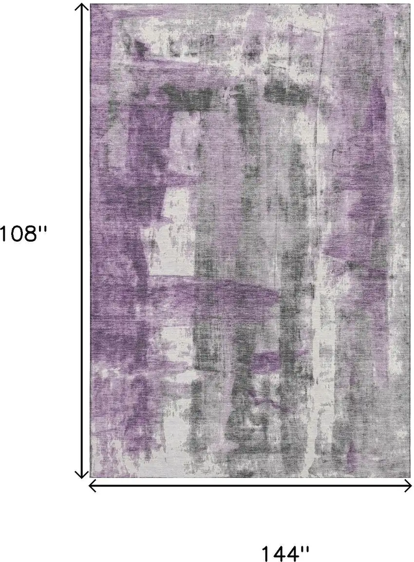 Purple Charcoal And Ivory Abstract Washable Area Rug With UV Protection Photo 9