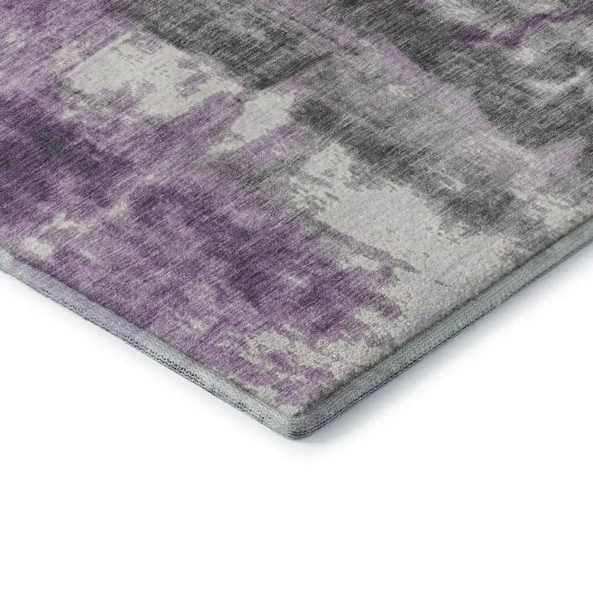 Purple Charcoal And Ivory Abstract Washable Area Rug With UV Protection Photo 5