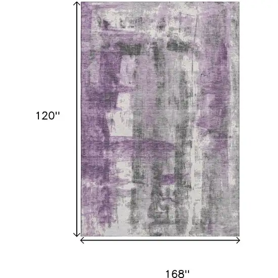 Purple Charcoal And Ivory Abstract Washable Area Rug With UV Protection Photo 7
