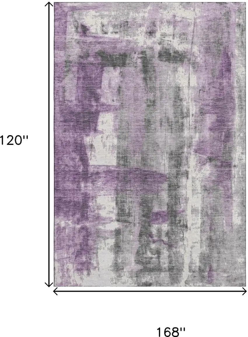 Purple Charcoal And Ivory Abstract Washable Area Rug With UV Protection Photo 7