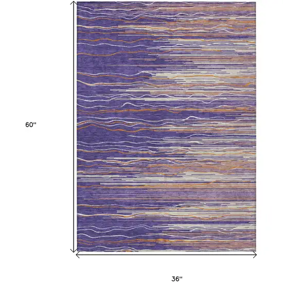 Purple Copper And Ivory Striped Washable Indoor Outdoor Area Rug Photo 3