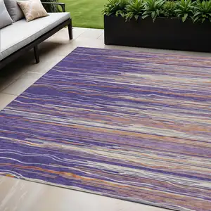 Photo of Purple Copper And Ivory Striped Washable Indoor Outdoor Area Rug