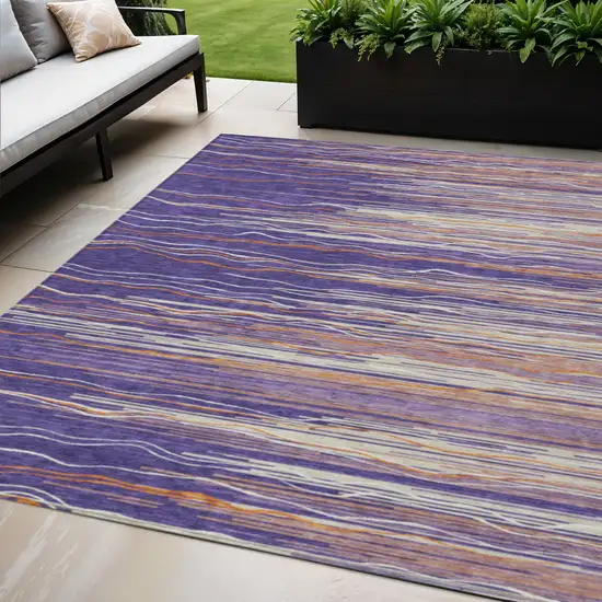 Purple Copper And Ivory Striped Washable Indoor Outdoor Area Rug Photo 1